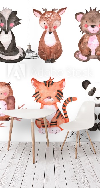 Picture of Woodland Animals Set of Watercolor Illustrations Hand-painted forest Cute baby 